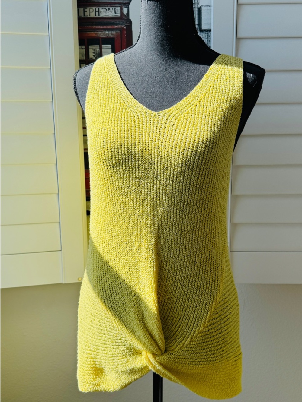 Boston Proper Yellow Knit Twist-Front Tank Top